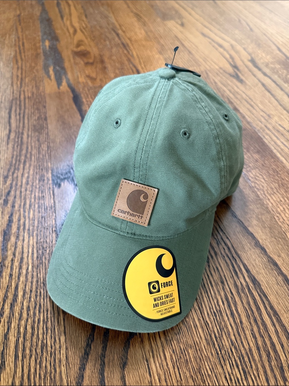 Carhartt Unisex Olive Canvas Baseball Cap with Leather Logo